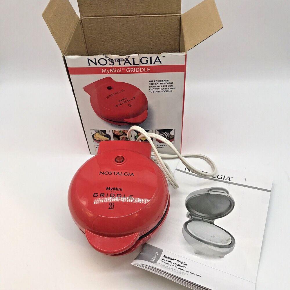 NOB Nostalgia My Mini 5" Non-Stick Surface Red Griddle Burgers Pancakes Omelets - Picture 2 of 12